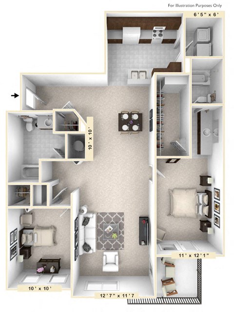 The Henry - 2 BR 2 BA Floor Plan at Enclave Apartments, Virginia